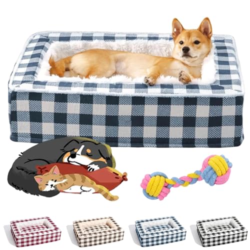 Gemütliches Hundebett, Schottenkaro, Anti-Angst, beruhigendes Bett, quadratisch, Weihnachten, festlich, klassisch, Schottenkaro, extra dick, abnehmbar, waschbar, beruhigendes Hundebett (Blau, XL) von Generisch