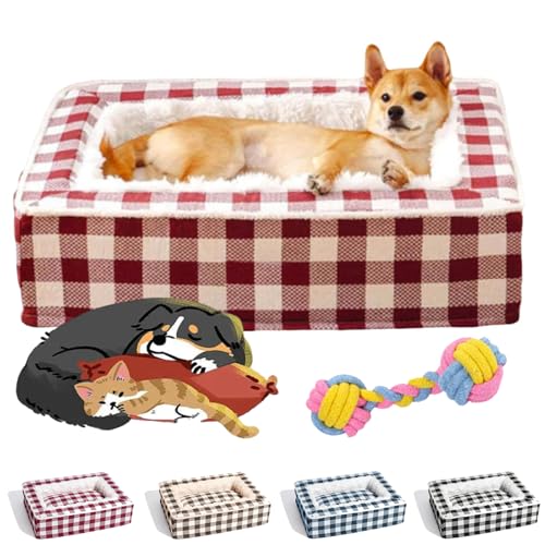 Gemütliches Hundebett, Schottenkaro, Anti-Angst, beruhigendes Bett, quadratisch, weihnachtlich, klassisch, Schottenkaro, Beruhigungsbett, extra dick, abnehmbar, waschbar, beruhigendes Hundebett (Rot, Gemütliches Hundebett, Schottenkaro, Anti-Angst, beruhigendes Bett, quadratisch, weihnachtlich, klassisch, Schottenkaro, Beruhigungsbett, extra dick, abnehmbar, waschbar, beruhigendes Hundebett (Rot, von Generisch