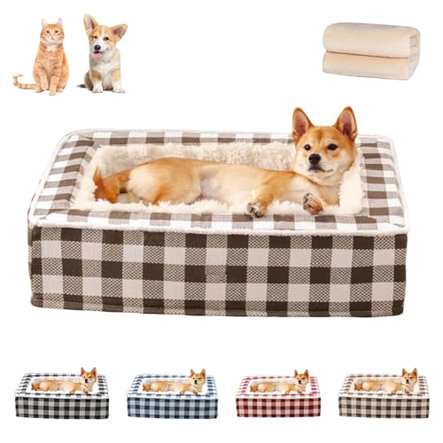 Gemütliches Hundebett mit Schottenkaro, Anti-Angst, beruhigendes Haustierbett für Hunde und Katzen, quadratisch, Weihnachten, festlich, klassisch, Schottenkaro, mit abnehmbarem, waschbarem Bezug Gemütliches Hundebett mit Schottenkaro, Anti-Angst, beruhigendes Haustierbett für Hunde und Katzen, quadratisch, Weihnachten, festlich, klassisch, Schottenkaro, mit abnehmbarem, waschbarem Bezug von Generisch