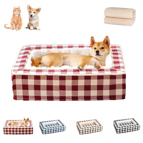 Gemütliches Hundebett mit Schottenkaro-Muster, Anti-Angst, beruhigendes Haustierbett für Hunde und Katzen, quadratisch, Weihnachten, festlich, klassisch, Schottenkaro, mit abnehmbarem, waschbarem Gemütliches Hundebett mit Schottenkaro-Muster, Anti-Angst, beruhigendes Haustierbett für Hunde und Katzen, quadratisch, Weihnachten, festlich, klassisch, Schottenkaro, mit abnehmbarem, waschbarem von Generisch