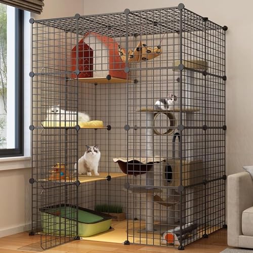 Generic 3-stöckiger Katzenkäfig Laufstall - Abnehmbarer Metalldraht Katzenhütte mit Hängematte für Indoor-Kätzchen von Generisch