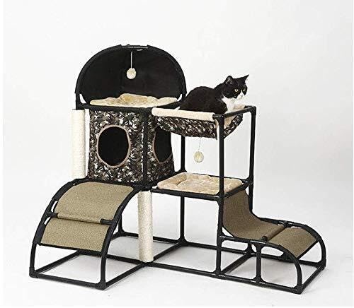 Generic 5-in-1 multifunktionaler Katzenbaumturm – Plüsch-Katzenklettergerüst mit Hängematte, Sisalseil und Camouflage-Design (Tarnmuster) von Generisch