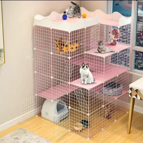 Generic Abnehmbarer 3/4-stöckiger großer Katzenkäfig – extra große Haustierbox und Laufstall für Katzen – Metalldraht-Gehäuse für sicheres Trainieren und Spielen (111 x 111 x 156 cm) von Generisch