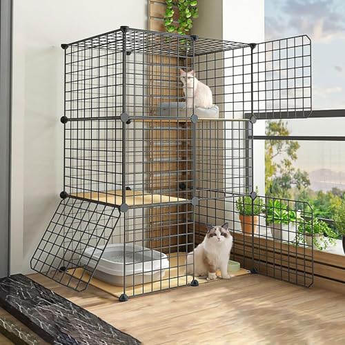 Generic Abnehmbarer Katzenkäfig, für drinnen und draußen, schwarz, Kleintier-Laufstall für Katzen und Welpen (75 x 49 x 109 cm) von Generisch