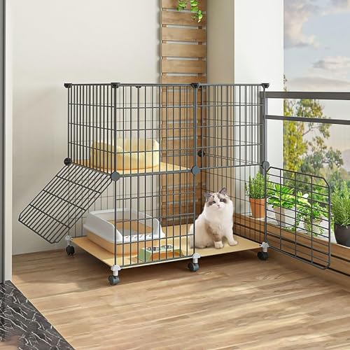 Generic Abnehmbarer Katzenkäfig, für drinnen und draußen, schwarz, Kleintier-Laufstall für Katzen und Welpen (75 x 49 x 76 cm) von Generisch