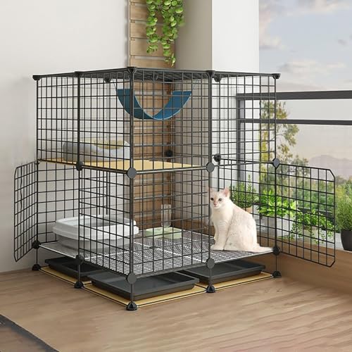 Generic Abnehmbarer Katzenkäfig, für drinnen und draußen, schwarz, Kleintier-Laufstall für Katzen und Welpen (75 x 75 x 84 cm-A) von Generisch
