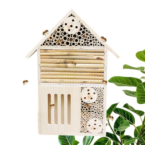 Bienenhäuser für den Garten - Natürliche Holz Mason Bee Box - Outdoor Garden Bee Box Langlebige und stilvolle Gartendekoration zur Steigerung der Gartenproduktivität, Bestäubung von Bienen und von Generisch