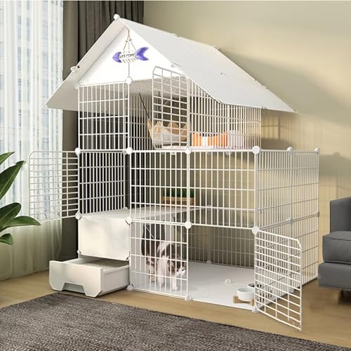 Generic Faltbarer Katzenlaufstall, vielseitiger Katzenkäfig mit Tür und geschlossener Katzentoilette für kleine Haustiere, Kaninchen und Igel (Set a, 111 x 85 x 145 cm) von Generisch