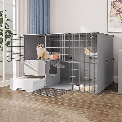 Generic Geräumiger Katzenkäfig für den Innenbereich mit Katzentoilette, abnehmbares Metall-Laufgitter für kleine Haustiere (111 x 49 x 73 cm) von Generisch