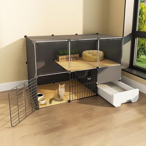 Generic Geräumiger Katzenkäfig für den Innenbereich mit Katzentoilette – 2/3 Etagen Katzenbox Laufstall für Kleintiere – leicht zu reinigender Hundekäfig für 1–3 Katzen (111 x 49 x 73 cm) von Generisch