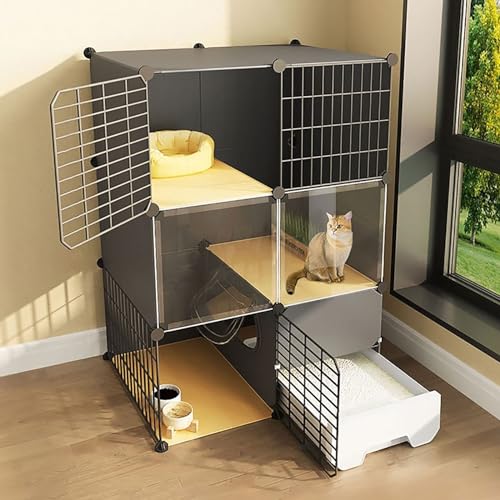 Generic Geräumiger Katzenkäfig für den Innenbereich mit Katzentoilette – 2/3 Etagen Katzenbox Laufstall für Kleintiere – leicht zu reinigender Hundekäfig für 1–3 Katzen (75 x 49 x 109 cm) von Generisch