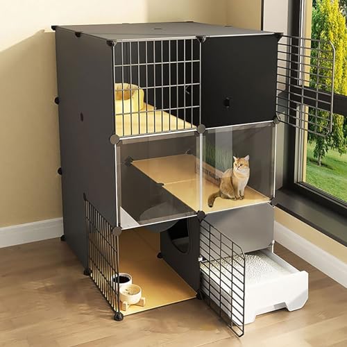Generic Geräumiger Katzenkäfig für den Innenbereich mit Katzentoilette – 2/3 Etagen Katzenbox Laufstall für Kleintiere – leicht zu reinigender Hundekäfig für 1–3 Katzen (75 x 95 x 109 cm) von Generisch