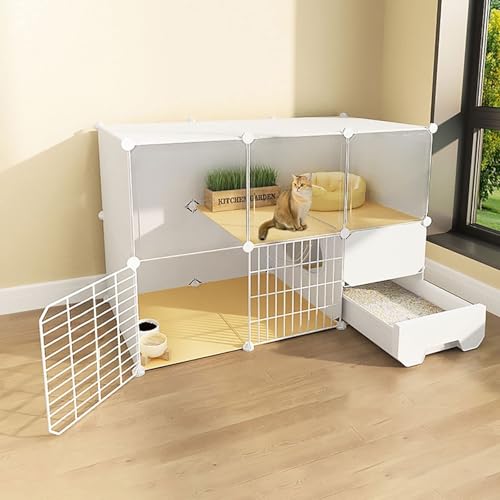 Generic Geräumiger Katzenkäfig mit 2/3 Etagen und Katzenklo – Indoor-Katzenlaufstall und Gehege für Kleintiere, ideal für 1–3 Katzen (Weiß, 111 x 49 x 73 cm) von Generisch