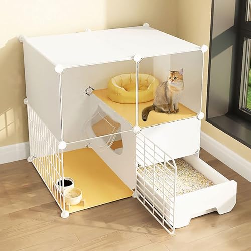Generic Geräumiger Katzenkäfig mit 2/3 Etagen und Katzenklo – Indoor-Katzenlaufstall und Gehege für Kleintiere, ideal für 1–3 Katzen (Weiß, 75 x 49 x 73 cm) von Generisch