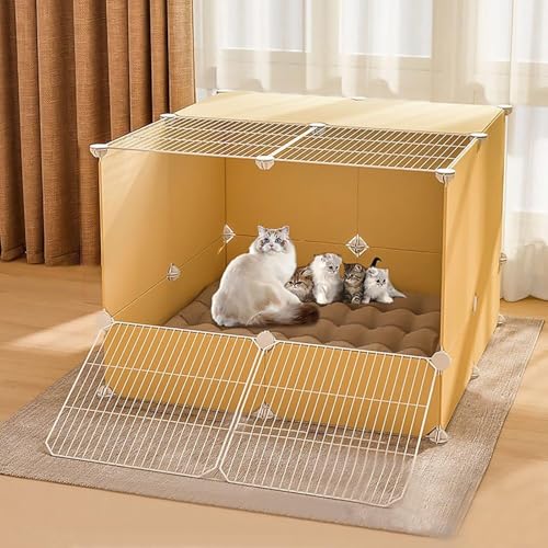Generic Geräumiges Katzenhaus und Gehege für den Innenbereich, vielseitiger Laufstall für Katzen, Kätzchen und Kleintiere, Weiß, Größe L (Gelb, B) von Generisch