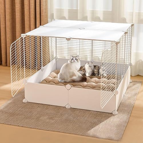 Generic Geräumiges Katzenhaus und Gehege für den Innenbereich, vielseitiger Laufstall für Katzen, Kätzchen und Kleintiere, Weiß, Größe L (Weiß, C) von Generisch