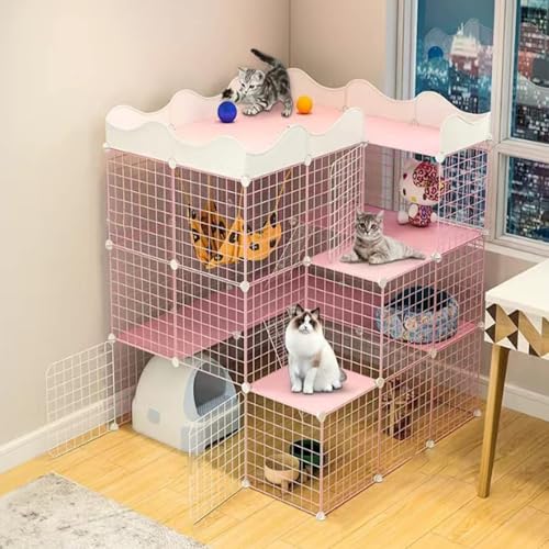 Generic Großer 3/4-stöckiger Katzenkäfig für den Innenbereich – Extra große Haustierbox & Laufstall für Katzen – Abnehmbare Metalldrahtzwinger & DIY Katzengehege von Generisch