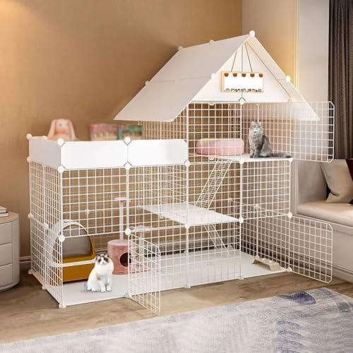 Generic Großer 3-stöckiger Katzenkäfig – Indoor DIY Katzenlaufstall für Kleintiere – geräumige Katzenhütten mit Katzentoilette, Bett & Hängematte – ideal für 1–4 Katzen Generic Großer 3-stöckiger Katzenkäfig – Indoor DIY Katzenlaufstall für Kleintiere – geräumige Katzenhütten mit Katzentoilette, Bett & Hängematte – ideal für 1–4 Katzen von Generisch