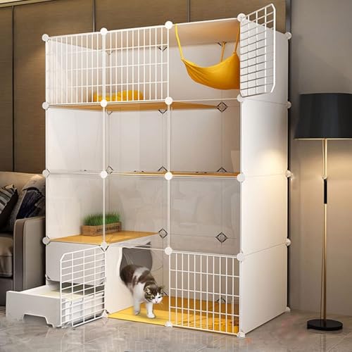 Generic Großer 3-stöckiger Katzenkäfig mit Katzentoilette – Indoor-Katzenlaufstall für Kleintiere, abnehmbare Metalldrahtzingern (C2,111 x 49 x 147 cm) von Generisch