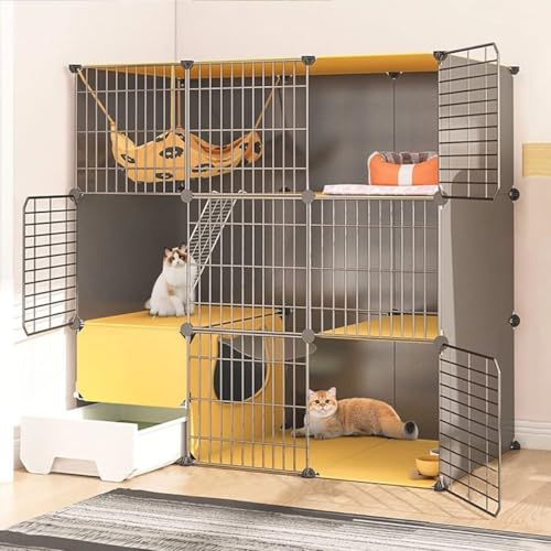 Generic Großer DIY Katzenlaufstall – 3-stöckiger Katzenkäfig mit Katzentoilette für den Innenbereich, ideal für 1–3 Katzen, Kleintiergehege (111 x 49 x 111 cm) von Generisch