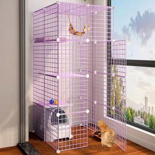 Generic Großer Katzenkäfig, DIY Kleintierkäfig, Katzenkiste, Laufstall für den Innenbereich, abnehmbarer Metalldraht, Zwinger, großer Übungsplatz, faltbarer Hofzaun, Zwinger für 1-4 Katzen oder von Generisch