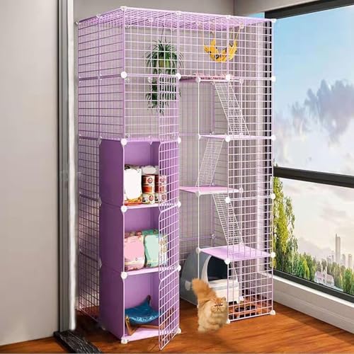 Generic Großer Katzenkäfig, DIY Kleintierkäfig, Katzenkiste, Laufstall für den Innenbereich, abnehmbarer Metalldraht, Zwinger, großer Übungsplatz, faltbarer Hofzaun, Zwinger für 1-4 Katzen oder von Generisch