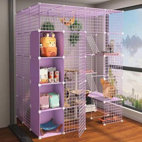 Generic Großer Katzenkäfig, DIY Kleintierkäfig, Katzenkiste, Laufstall für den Innenbereich, abnehmbarer Metalldraht, Zwinger, großer Übungsplatz, faltbarer Hofzaun, Zwinger für 1-4 Katzen oder von Generisch