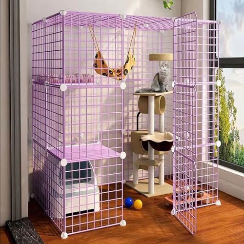 Generic Großer Katzenkäfig, DIY Kleintierkäfig, Katzenkiste, Laufstall für den Innenbereich, abnehmbarer Metalldraht, Zwinger, großer Übungsplatz, faltbarer Hofzaun, Zwinger für 1-4 Katzen oder von Generisch