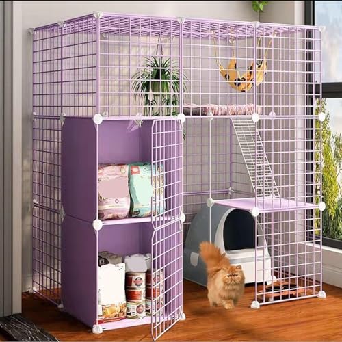 Generic Großer Katzenkäfig, DIY Kleintierkäfig, Katzenkiste, Laufstall für den Innenbereich, abnehmbarer Metalldraht, Zwinger, großer Übungsplatz, faltbarer Hofzaun, Zwinger für 1-4 Katzen oder von Generisch