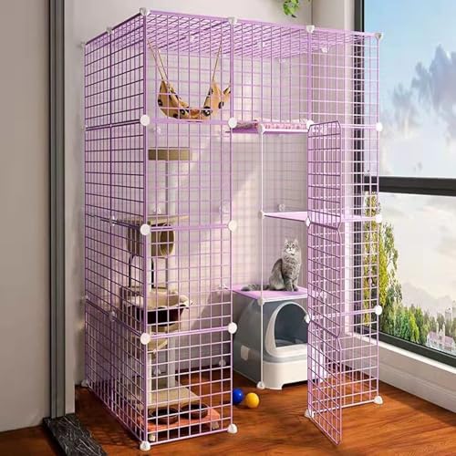 Generic Großer Katzenkäfig, DIY Kleintierkäfig, Katzenkiste, Laufstall für den Innenbereich, abnehmbarer Metalldraht, Zwinger, großer Übungsplatz, faltbarer Hofzaun, Zwinger für 1-4 Katzen oder von Generisch