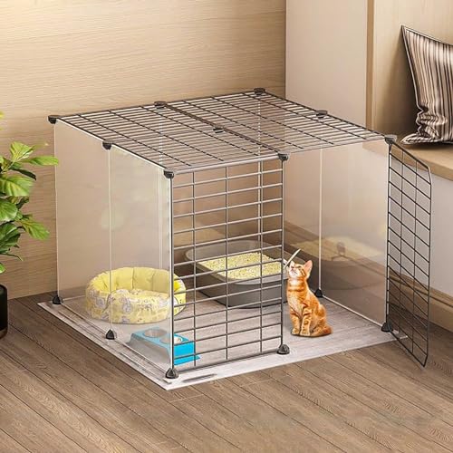 Generic Großer Katzenkäfig Laufstall – abnehmbares Gehege für Katzen, Frettchen und kleine Hunde – leicht zu reinigende Metallhütte (Schwarz, 75 x 75 x 47 cm) von Generisch