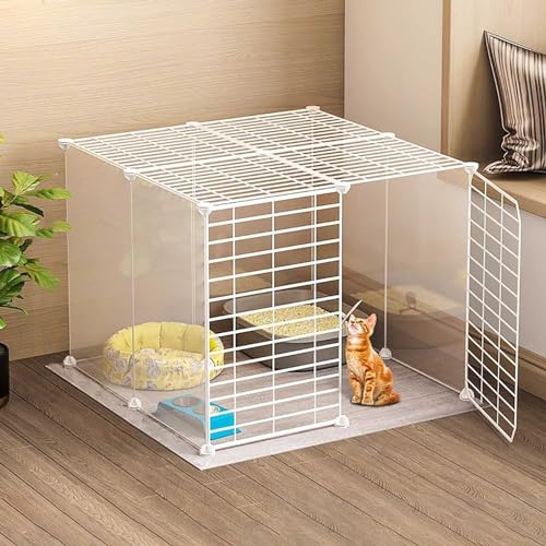 Generic Großer Katzenkäfig Laufstall – abnehmbares Gehege für Katzen, Frettchen und kleine Hunde – leicht zu reinigende Metallhütte (weiß, 75 x 75 x 47 cm) von Generisch