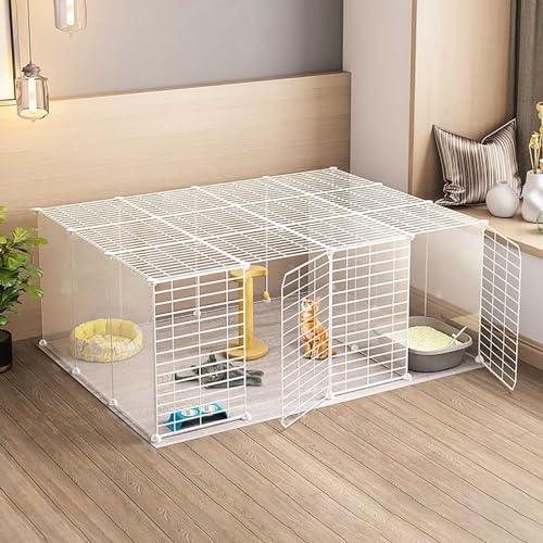 Generic Großer Katzenkäfig Laufstall – abnehmbares Metall-Katzengehege für Hauskatzen, Frettchen und kleine Hunde – leicht zu reinigen, idealer Übungsraum (Weiß, 147 x 111 x 47 cm) von Generisch