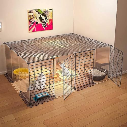 Generic Großer Katzenkäfig Laufstall – abnehmbares Metall-Katzengehege für den Innenbereich – ideal für 1–3 Katzen, kleine Hunde und Frettchen (Schwarz, 147 x 111 x 47 cm) von Generisch