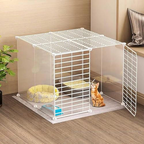 Generic Großer Katzenkäfig Laufstall – abnehmbares Metall-Katzengehege für den Innenbereich – ideal für 1–3 Katzen, kleine Hunde und Frettchen (weiß, 75 x 75 x 47 cm) von Generisch