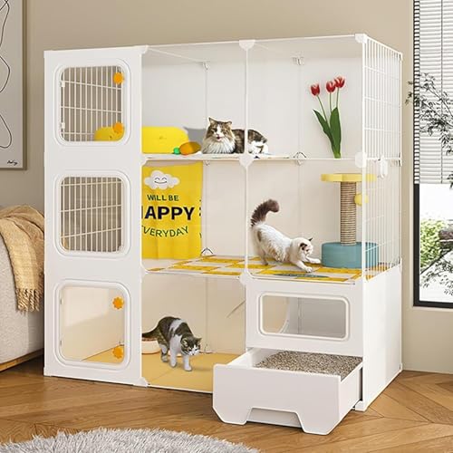 Generic Großer Katzenkäfig für den Innenbereich, Haustierhaus, Kleintierhaus, mit geschlossener Katzentoilette, Katzenleiter, großes Fassungsvermögen, geschichtetes Design, leicht zu reinigen, für 1–4 Generic Großer Katzenkäfig für den Innenbereich, Haustierhaus, Kleintierhaus, mit geschlossener Katzentoilette, Katzenleiter, großes Fassungsvermögen, geschichtetes Design, leicht zu reinigen, für 1–4 von Generisch