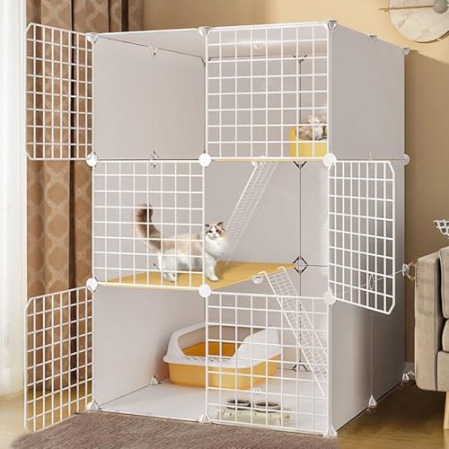 Generic Großer Katzenkäfig für den Innenbereich, Metall-Laufstall mit Tür für Kleintiere, inklusive Trinkbrunnen, Katzennest und Katzentoilette (75 x 75 x 109 cm) von Generisch