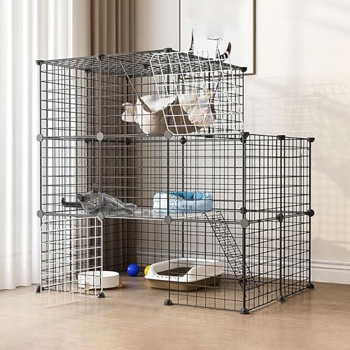 Generic Großer Katzenkäfig für den Innenbereich, abnehmbares Katzenlaufgitter für Kleintiere, geräumiges Freigehege für 1-3 Katzen (111 x 75 x 109 cm) von Generisch