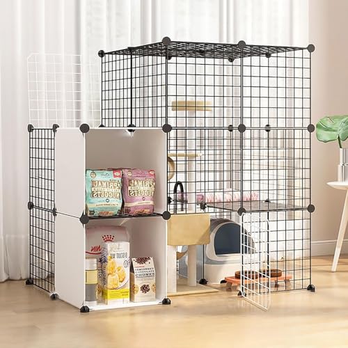 Generic Großer Katzenkäfig für den Innenbereich, abnehmbares Katzenlaufgitter für Kleintiere, geräumiges Freigehege für 1-3 Katzen (111 x 75 x 110 cm-A) von Generisch