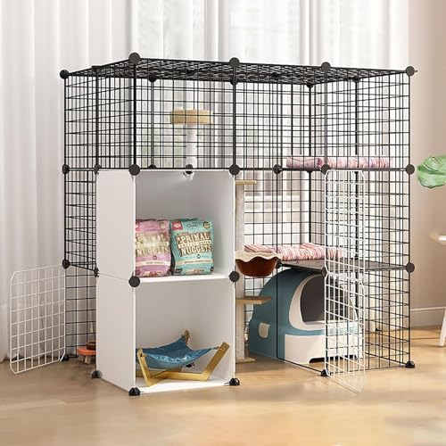 Generic Großer Katzenkäfig für den Innenbereich, abnehmbares Katzenlaufgitter für Kleintiere, geräumiges Freigehege für 1-3 Katzen (111 x 75 x 110 cm-B) von Generisch