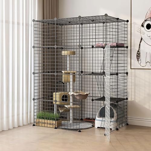 Generic Großer Katzenkäfig für den Innenbereich, abnehmbares Katzenlaufgitter für Kleintiere, geräumiges Freigehege für 1-3 Katzen (111 x 75 x 146 cm-A) von Generisch