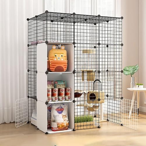 Generic Großer Katzenkäfig für den Innenbereich, abnehmbares Katzenlaufgitter für Kleintiere, geräumiges Freigehege für 1-3 Katzen (111 x 75 x 146 cm-B) von Generisch