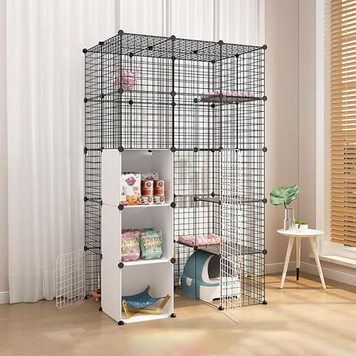 Generic Großer Katzenkäfig für den Innenbereich, abnehmbares Katzenlaufgitter für Kleintiere, geräumiges Freigehege für 1-3 Katzen (111 x 75 x 182 cm) von Generisch