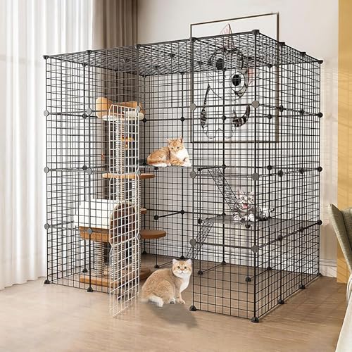 Generic Großer Katzenkäfig für den Innenbereich, abnehmbares Katzenlaufgitter für Kleintiere, geräumiges Freigehege für 1-3 Katzen (147 x 111 x 146 cm) von Generisch
