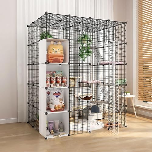 Generic Großer Katzenkäfig für den Innenbereich, abnehmbares Katzenlaufgitter für Kleintiere, geräumiges Freigehege für 1-3 Katzen (147 x 111 x 182 cm) von Generisch