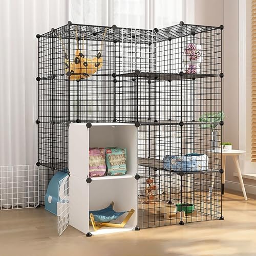 Generic Großer Katzenkäfig für den Innenbereich, abnehmbares Laufgitter für kleine Tiere, geräumiges Freigehege für 1–3 Katzen (111 x 111 x 146 cm-A) von Generisch