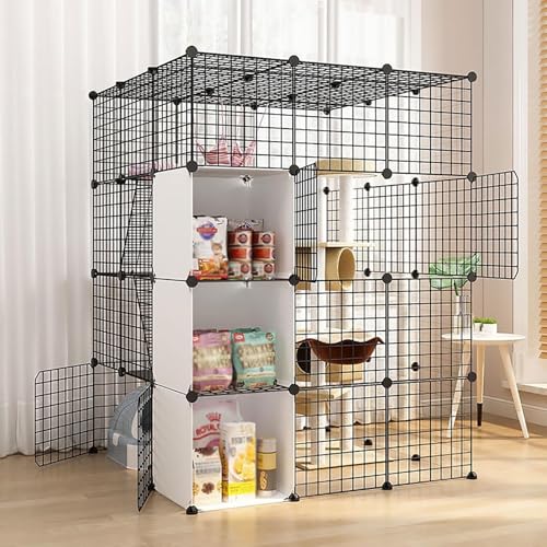 Generic Großer Katzenkäfig für den Innenbereich, abnehmbares Laufgitter für kleine Tiere, geräumiges Freigehege für 1–3 Katzen (111 x 111 x 146 cm-B) von Generisch