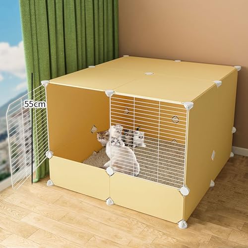 Generic Großer Katzenkäfig für den Innenbereich – DIY Haustier-Laufstall für Kleintiere, Igel, Meerschweinchen mit Zugang zur Tür (Gelb, 75 x 75 x 55 cm) von Generisch