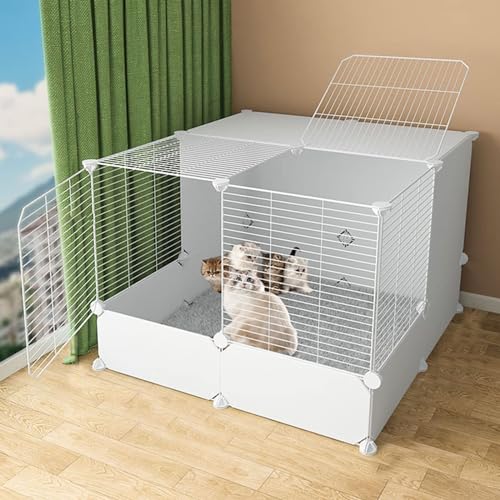 Generic Großer Katzenkäfig für den Innenbereich – DIY Haustier-Laufstall für Kleintiere, Igel, Meerschweinchen mit Zugang zur Tür (weiß, 75 x 75 x 54 cm) von Generisch