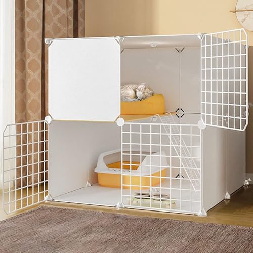 Generic Großer Katzenkäfig für den Innenbereich – DIY Metall Haustier Laufstall mit Tür für Kleintiere, inklusive Trinkbrunnen, Katzennest und Katzentoilette (75 x 75 x 73 cm) von Generisch